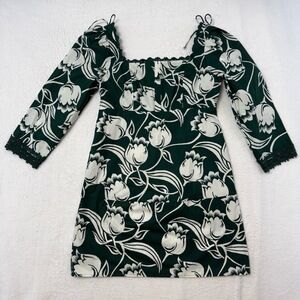 Eddy OOAK Mini Dress Womens Medium Green White Floral Lace Cottagecore Romantic